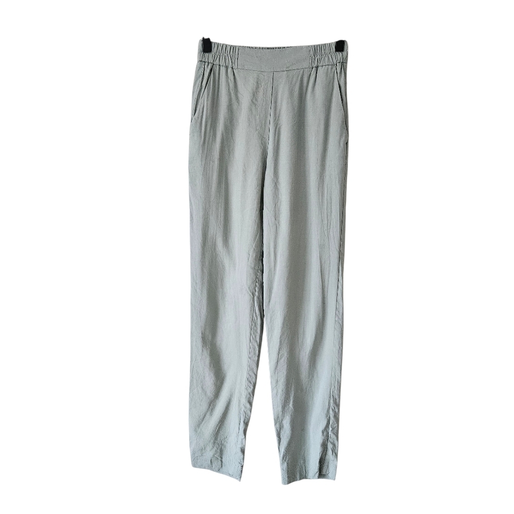 Momoni Mint Green Linen Blend Slim Straight Pull On Pants